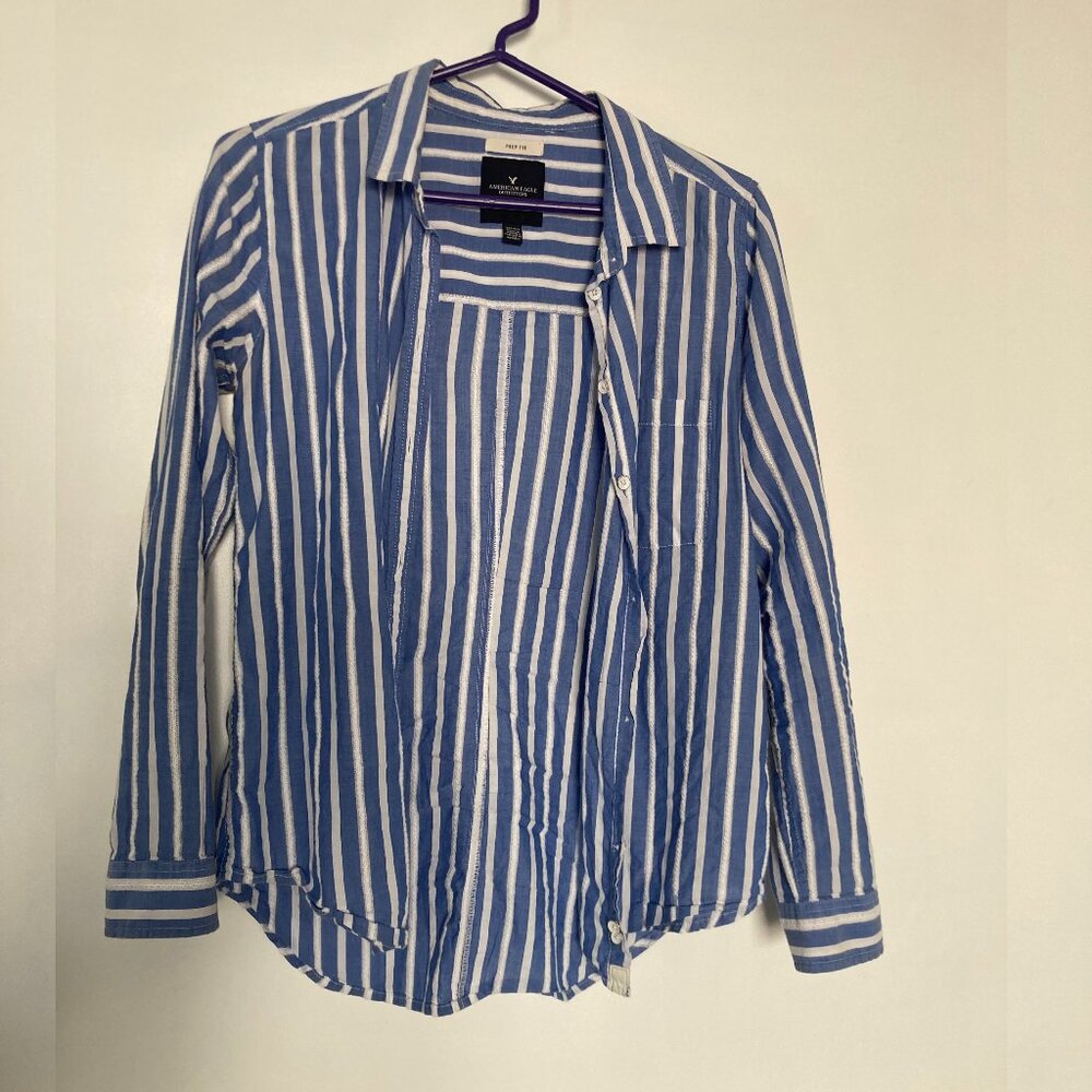 White-blue striped button-down